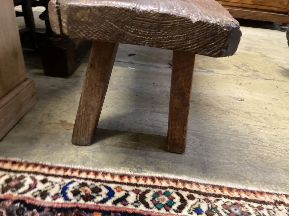 An antique pine bench, width 160cm depth 33cm height 42cm
